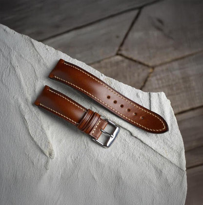 Handmade Brown Buttero Leather Watch Strap, Vintage Style, Hand-Stitched, Custom Size