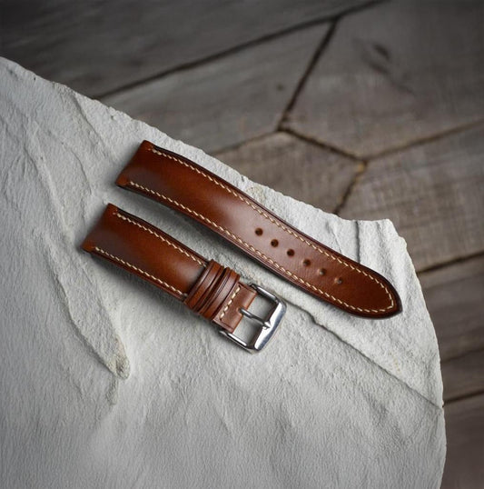 Handmade Brown Buttero Leather Watch Strap, Vintage Style, Hand-Stitched, Custom Size