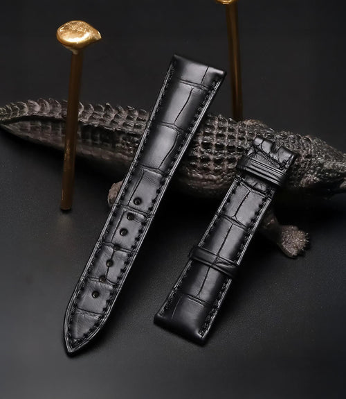 Handmade Black Alligator Leather Watch Strap 22mm 21mm 20mm 19mm 18mm 16mm