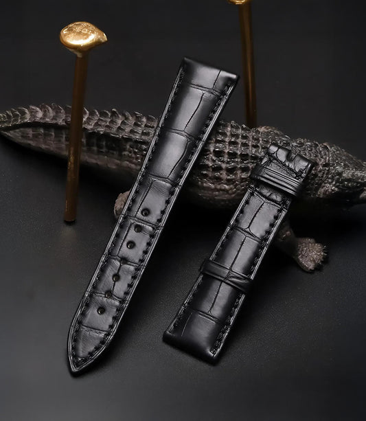 Handmade Black Alligator Leather Watch Strap 22mm 21mm 20mm 19mm 18mm 16mm