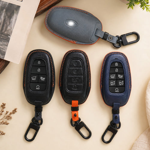 Leather Key Fob Cover fit for Nexo, Santa Fe, Sonata, Tucson, Palisade, Ioniq 5/6 (2022- 2024)