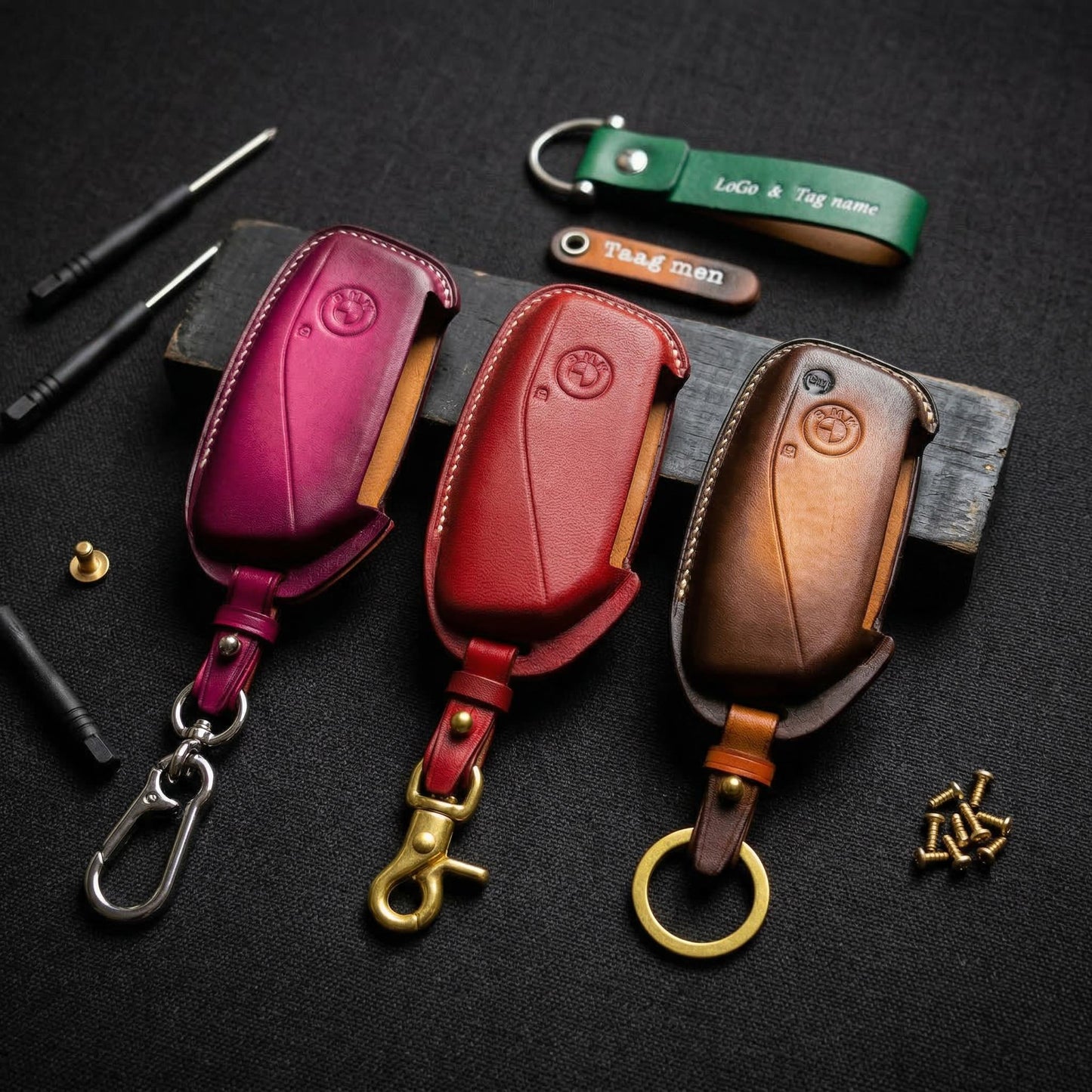 Handmade Veg Tan Leather Car Key Fob Case Fits BMW G-Chassis X1 U11 X5 G05 X7 G07 i7 iX