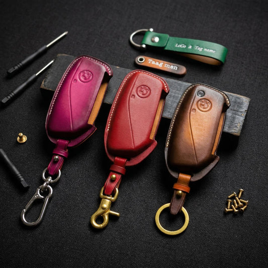 Handmade Veg Tan Leather Car Key Fob Case Fits BMW G-Chassis X1 U11 X5 G05 X7 G07 i7 iX