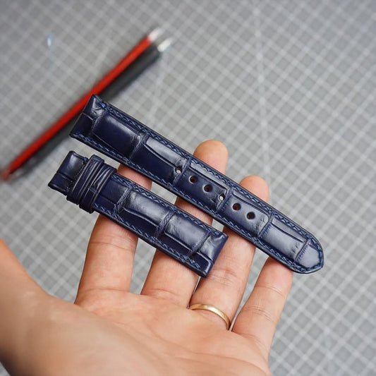 Handmade Navy Alligator Leather Watch Strap 22mm 21mm 20mm 19mm 18mm 16mm
