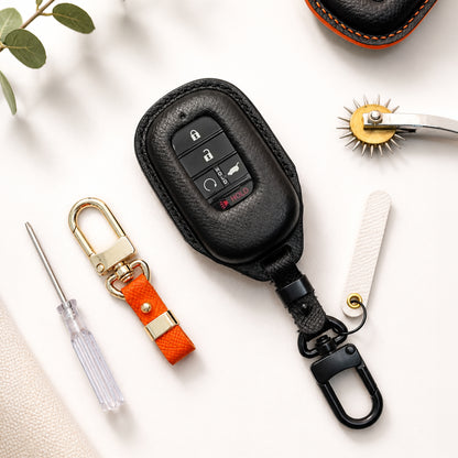 Honda Leather Key Fob Cover, Compatible with CR-V, Accord, Civic, Odyssey, Vezel, Ridgeline, Personalized Keychain