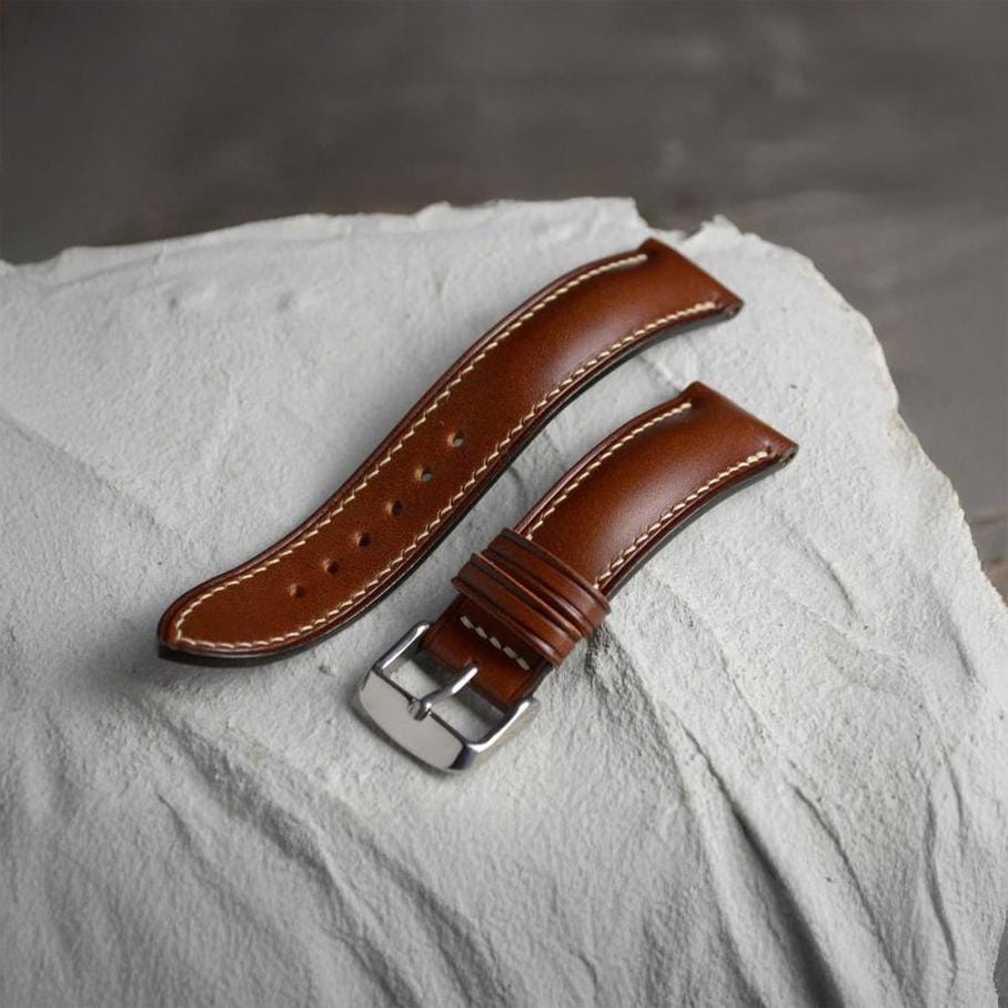 Handmade Brown Buttero Leather Watch Strap, Vintage Style, Hand-Stitched, Custom Size