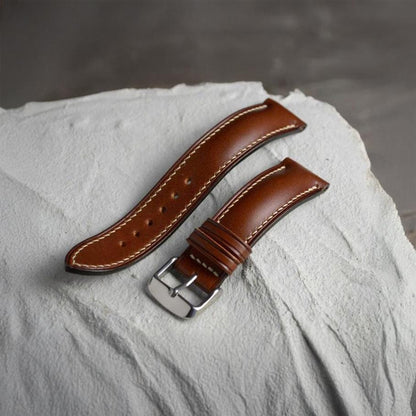 Handmade Brown Buttero Leather Watch Strap, Vintage Style, Hand-Stitched, Custom Size
