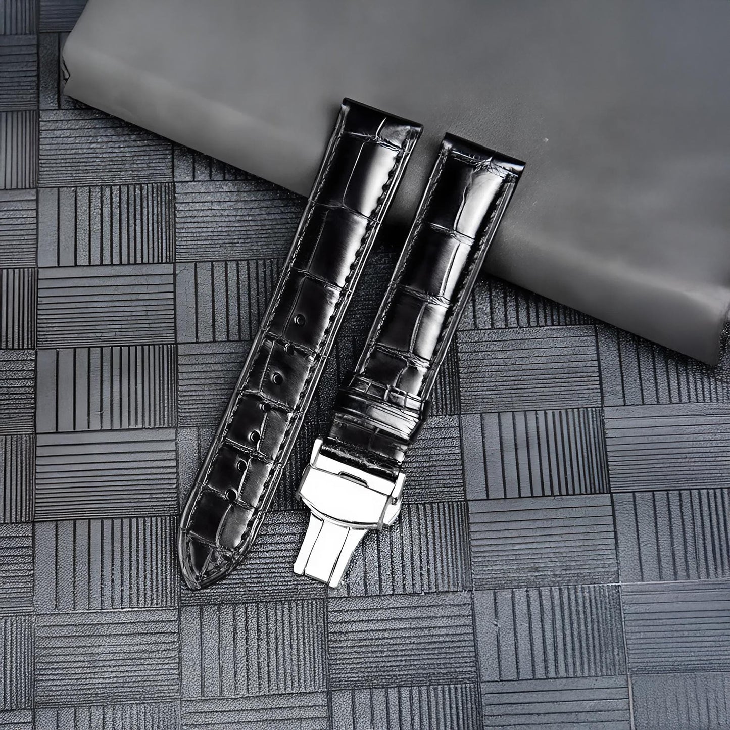 Handmade Black Alligator Leather Watch Strap 22mm 21mm 20mm 19mm 18mm 16mm