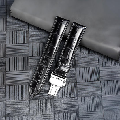 Handmade Black Alligator Leather Watch Strap 22mm 21mm 20mm 19mm 18mm 16mm