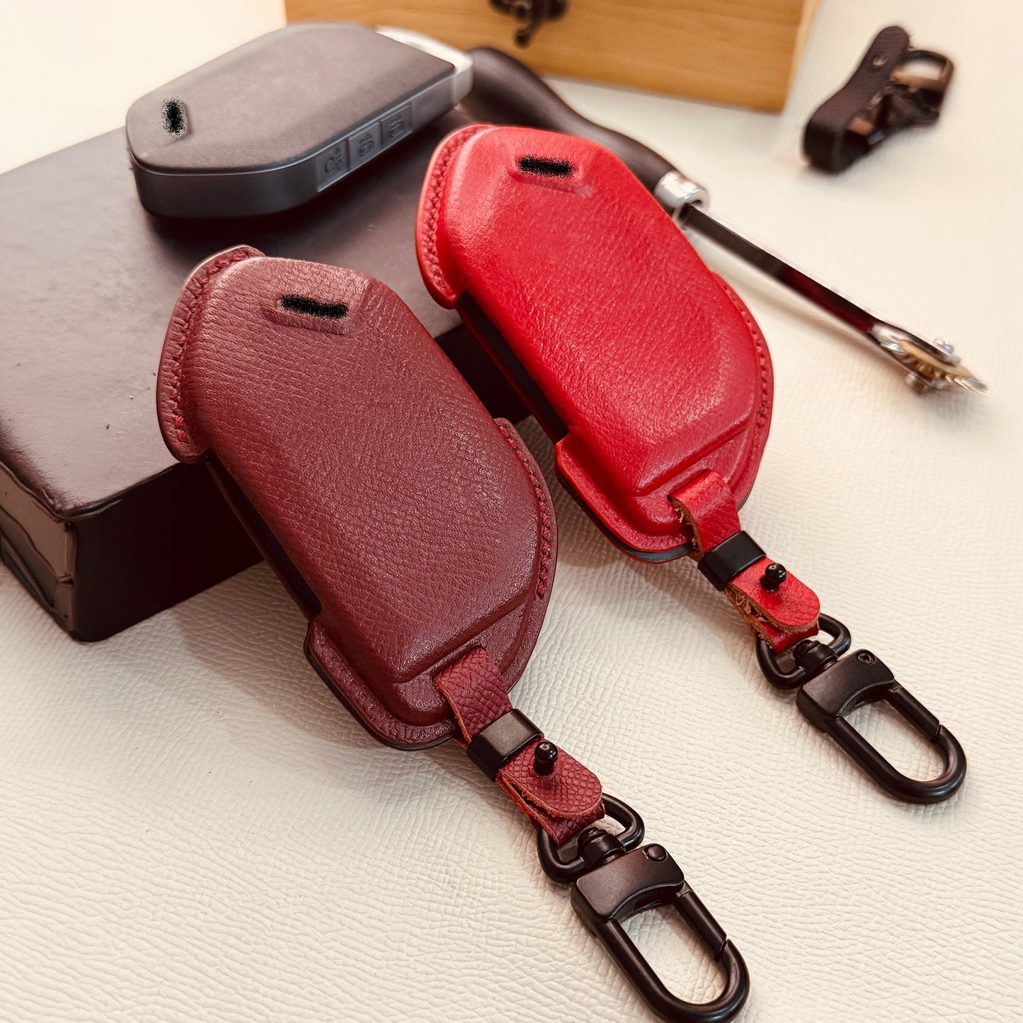 Leather Key Fob Cover For Telluride EV9 EV6 Sorento  2022-2026, Premium Keyless Remote Holder Case for Sportage Niro Soul Carnival K5