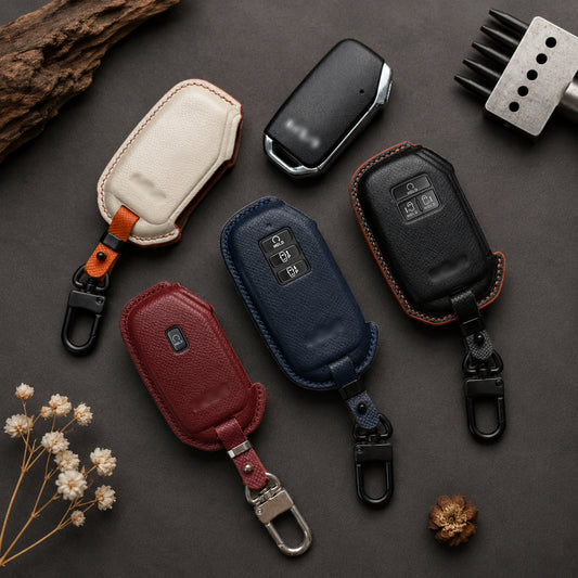 Handmade Leather Key Fob Cover For Forte, K5, Niro, Seltos, Sorento, Soul, Sportage Telluride, Cerato, EV6,EV3, EV9)
