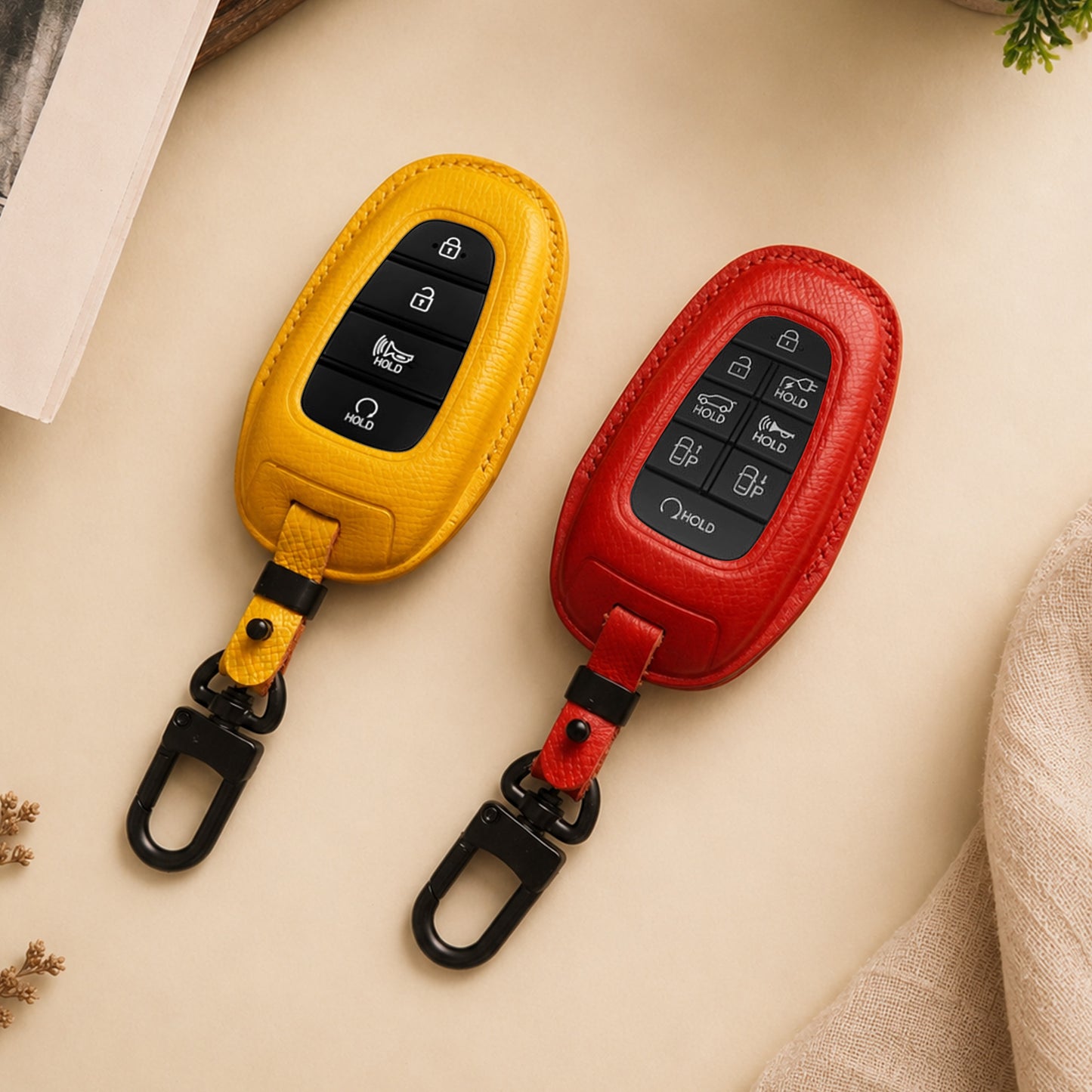 Leather Key Fob Cover fit for Nexo, Santa Fe, Sonata, Tucson, Palisade, (2022- 2024). Handcrafted Leather Key Cover, Gift For New Car