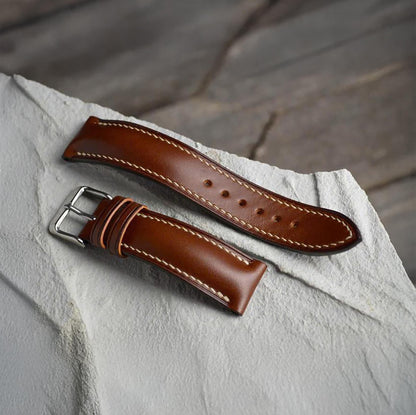 Handmade Brown Buttero Leather Watch Strap, Vintage Style, Hand-Stitched, Custom Size
