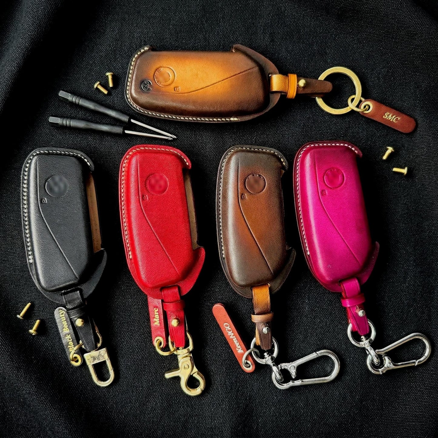 Handmade Veg Tan Leather Car Key Fob Case Fits BMW G-Chassis X1 U11 X5 G05 X7 G07 i7 iX
