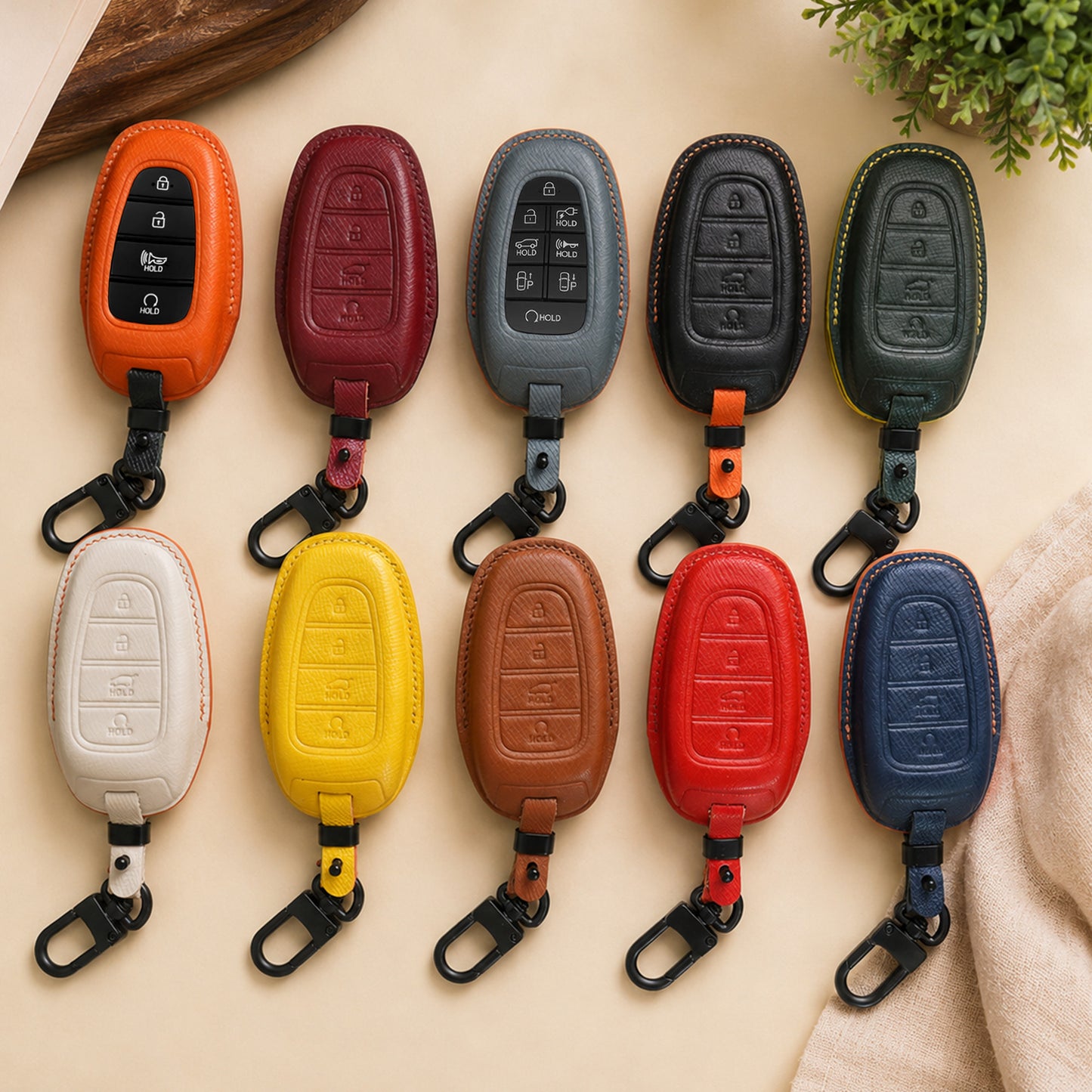 Leather Key Fob Cover fit for Nexo, Santa Fe, Sonata, Tucson, Palisade, (2022- 2024). Handcrafted Leather Key Cover, Gift For New Car