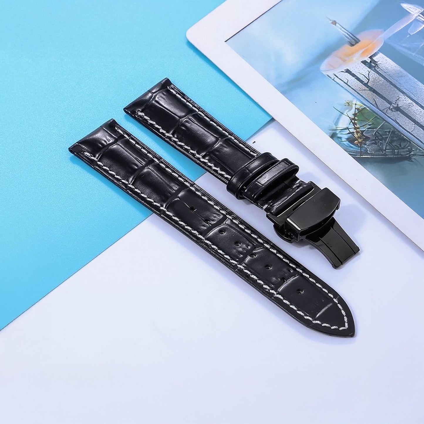 Handmade Black Alligator Leather Watch Strap 22mm 21mm 20mm 19mm 18mm 16mm
