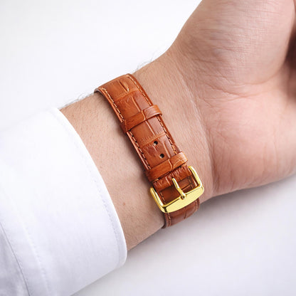 Handmade Dark Tan Alligator Leather Watch Strap 22mm 21mm 20mm 19mm 18mm 16mm
