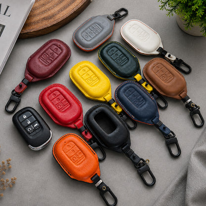 Honda Leather Key Fob Cover, Compatible with CR-V, Accord, Civic, Odyssey, Vezel, Ridgeline, Personalized Keychain