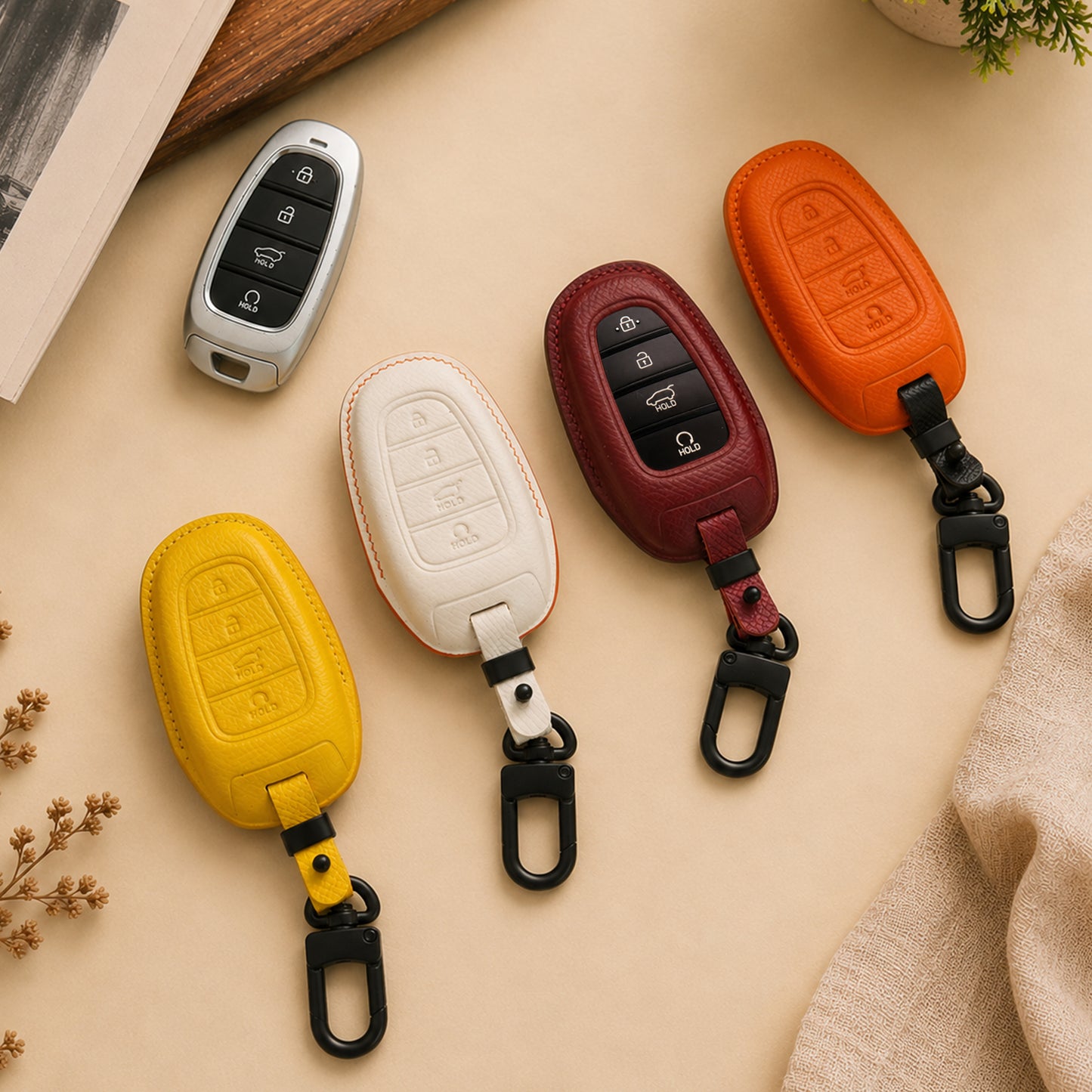 Leather Key Fob Cover fit for Nexo, Santa Fe, Sonata, Tucson, Palisade, (2022- 2024). Handcrafted Leather Key Cover, Gift For New Car