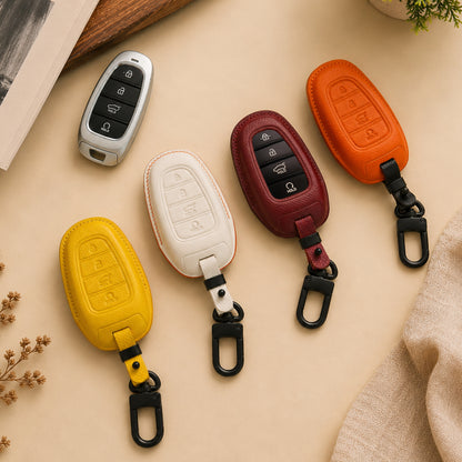 Leather Key Fob Cover fit for Nexo, Santa Fe, Sonata, Tucson, Palisade, (2022- 2024). Handcrafted Leather Key Cover, Gift For New Car
