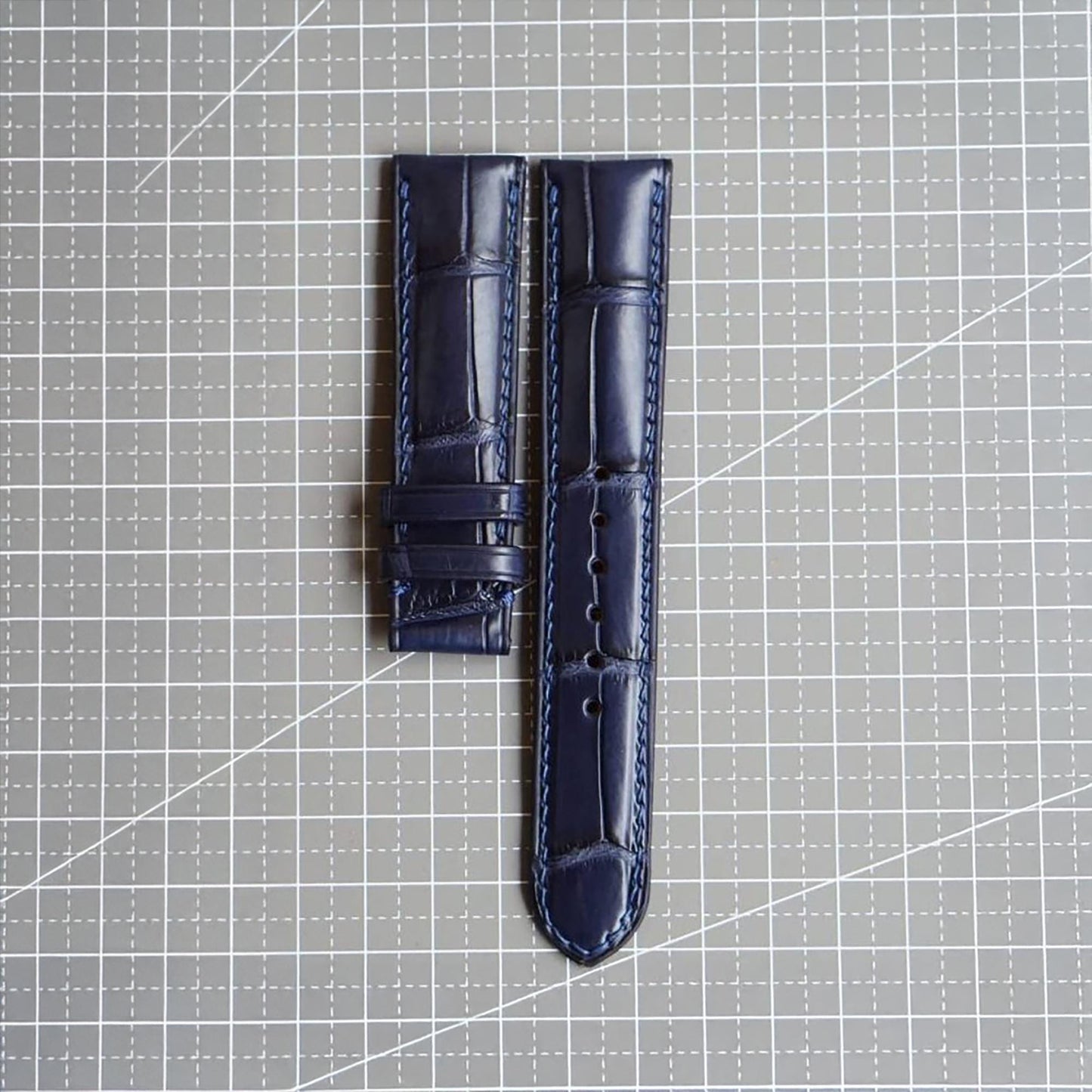 Handmade Navy Alligator Leather Watch Strap 22mm 21mm 20mm 19mm 18mm 16mm