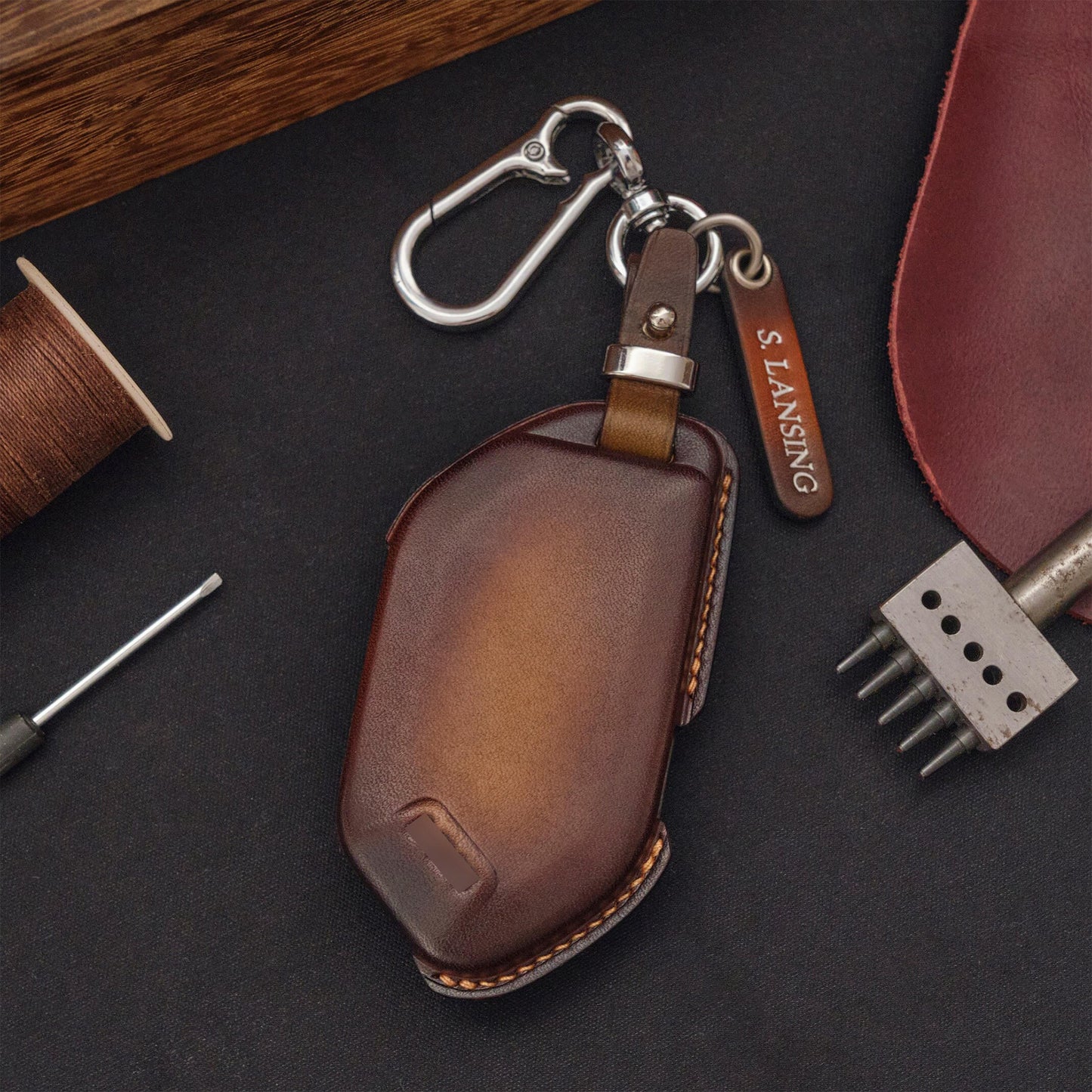 Handmade Veg Tan Leather Key Fob Cover Telluride EV9 EV6 Sorento Sportage Niro Soul Carnival K5 2022-2026