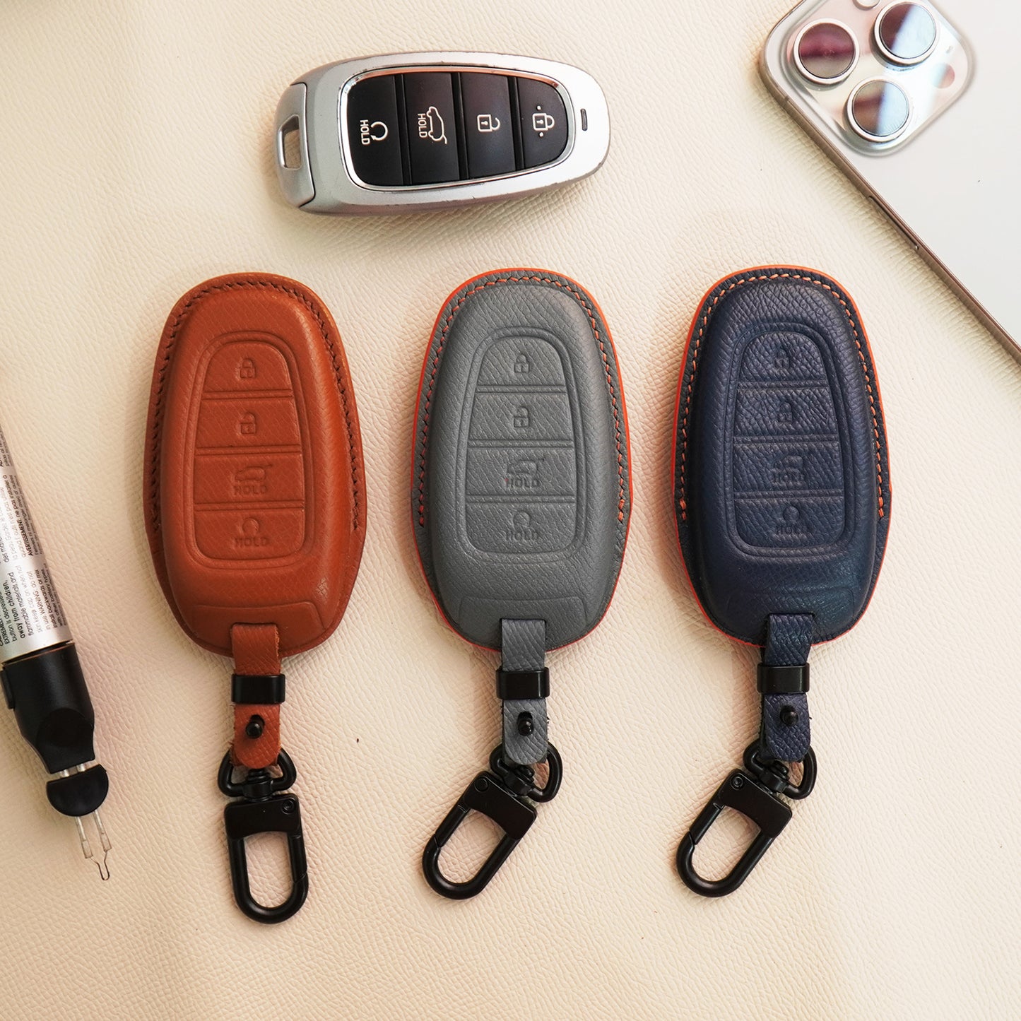 Leather Key Fob Cover fit for Nexo, Santa Fe, Sonata, Tucson, Palisade, (2022- 2024). Handcrafted Leather Key Cover, Gift For New Car
