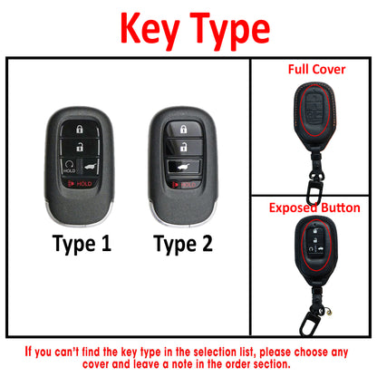 Honda Leather Key Fob Cover, Compatible with CR-V, Accord, Civic, Odyssey, Vezel, Ridgeline, Personalized Keychain