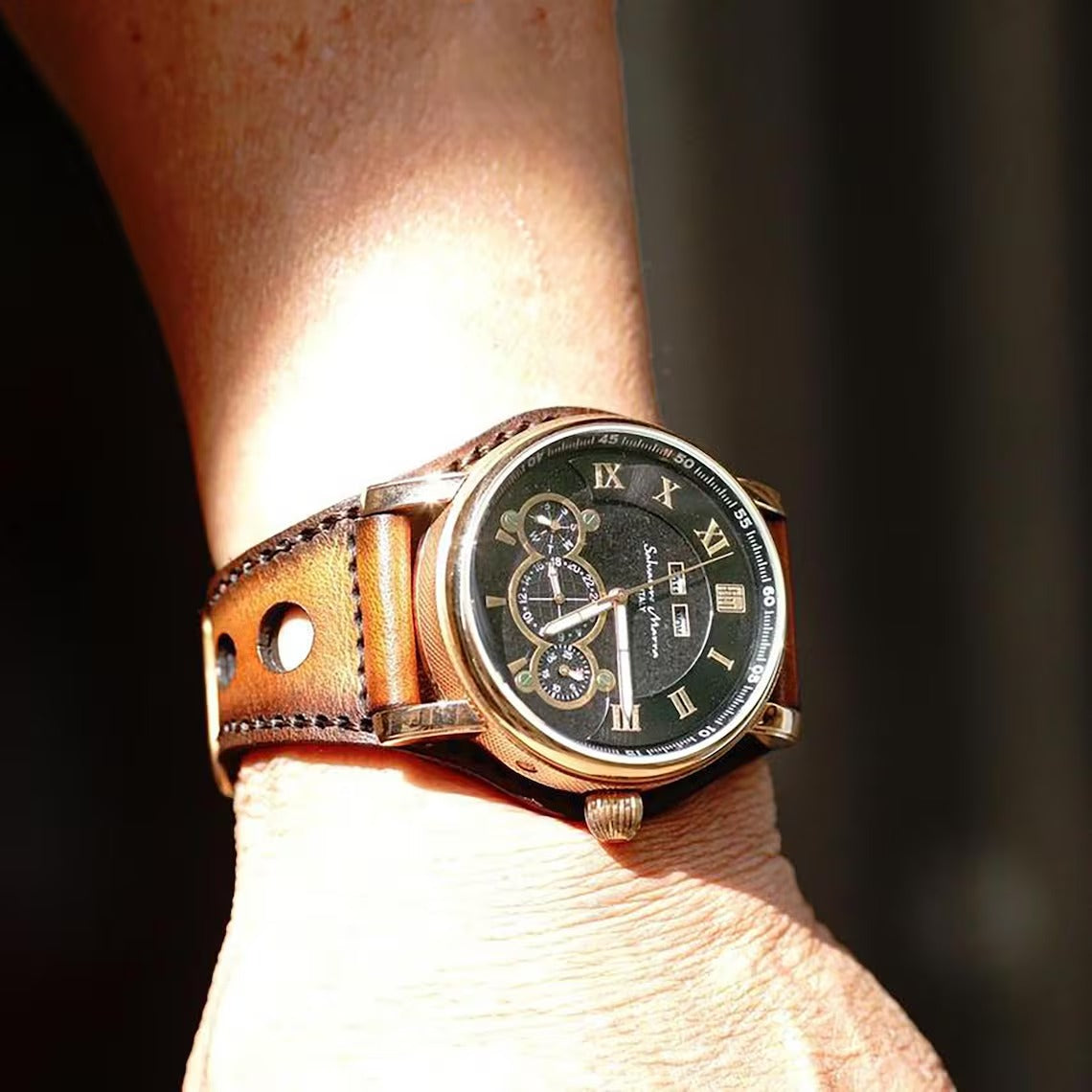 Handmade Military Style Watch Band, Leather Bunstrap 16mm 18mm 20mm 22mm 24mm