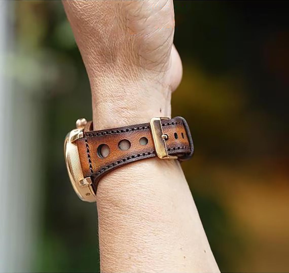 Handmade Military Style Watch Band, Leather Bunstrap 16mm 18mm 20mm 22mm 24mm