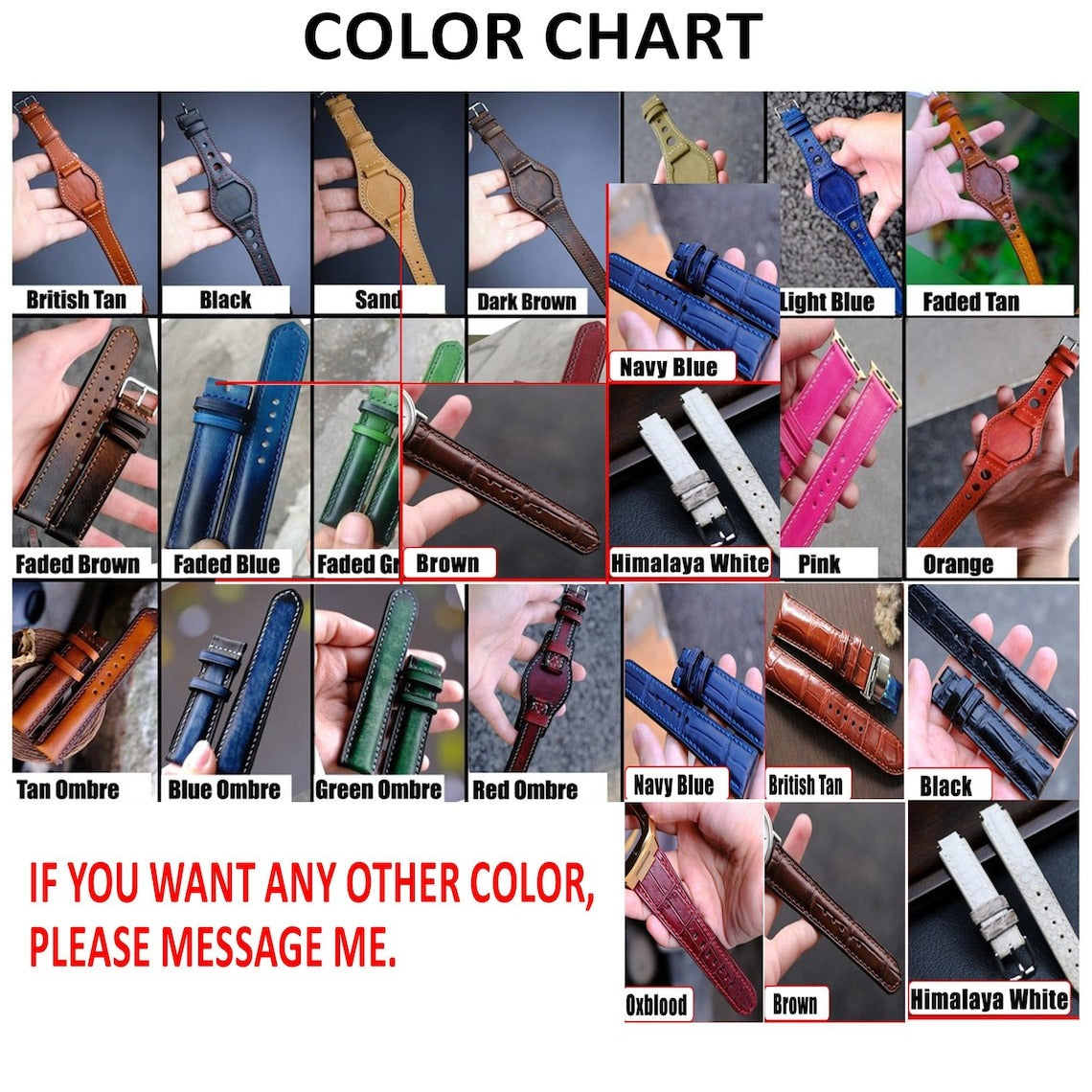 Handmade Military Style Watch Band, Leather Bunstrap 16mm 18mm 20mm 22mm 24mm