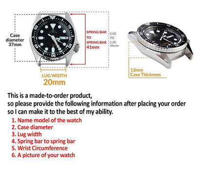 Handmade Military Style Watch Band, Leather Bunstrap 16mm 18mm 20mm 22mm 24mm