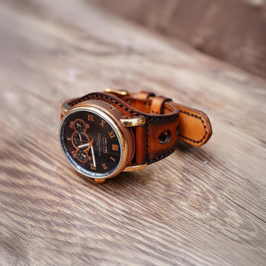 Handmade Military Style Watch Band, Leather Bunstrap 16mm 18mm 20mm 22mm 24mm