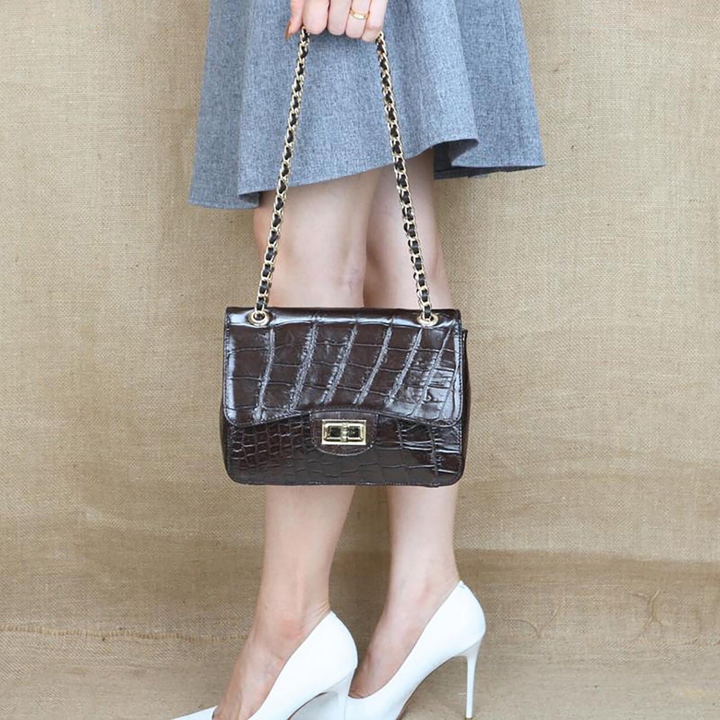 Handmade Genuine Alligator Leather Shoulder Bag – Handmade Exotic Leather Crossbody Bag