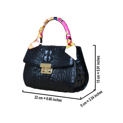 Handmade Alligator Leather Handbag, Luxury Small Top Handle Bag, Elegant Womens Leather Purse