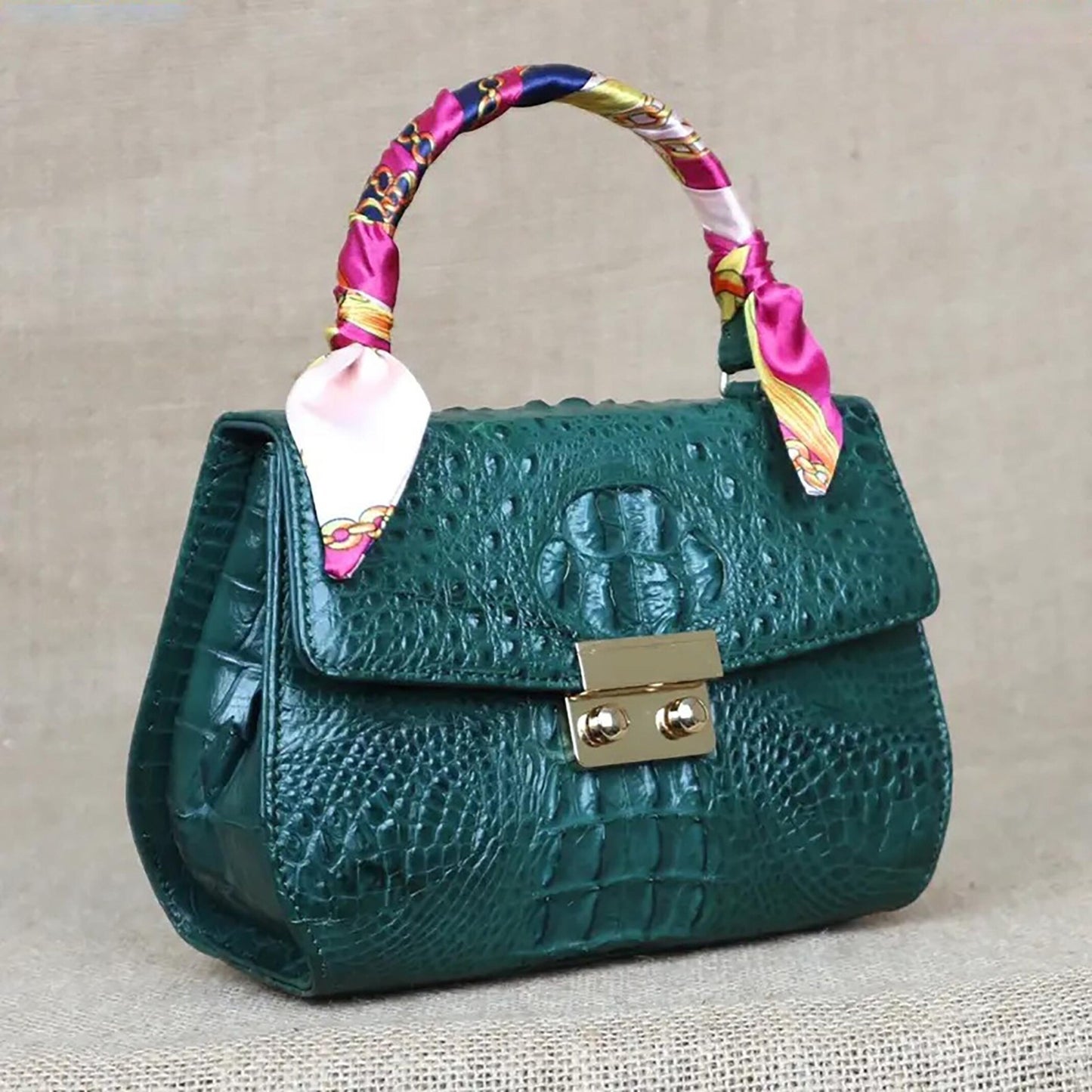 Handmade Alligator Leather Handbag, Luxury Small Top Handle Bag, Elegant Womens Leather Purse
