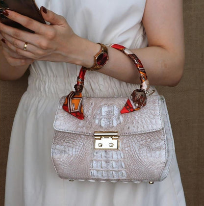 Handmade Alligator Leather Handbag, Luxury Small Top Handle Bag, Elegant Womens Leather Purse