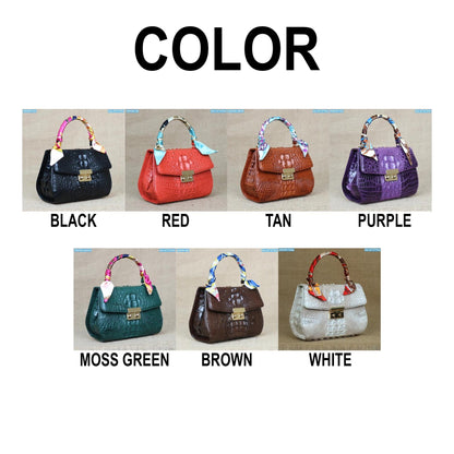 Handmade Alligator Leather Handbag, Luxury Small Top Handle Bag, Elegant Womens Leather Purse