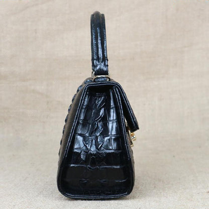 Handmade Alligator Leather Handbag, Luxury Small Top Handle Bag, Elegant Womens Leather Purse