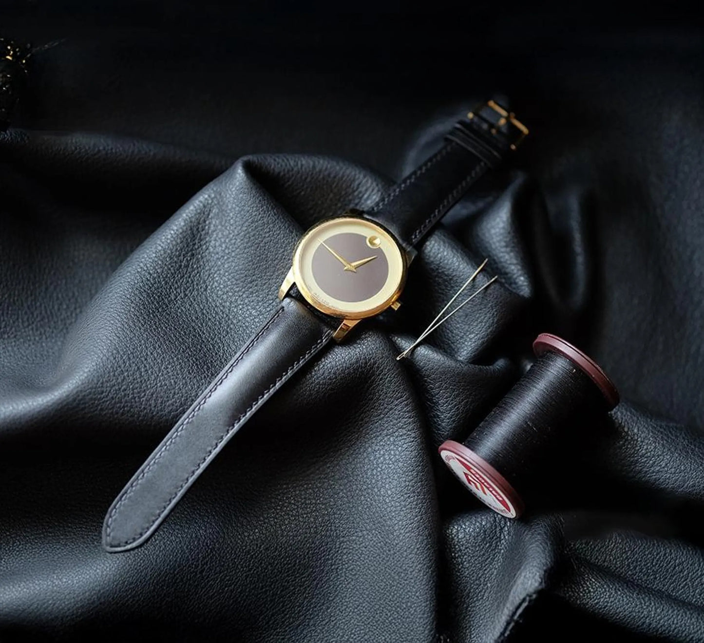 Handmade Black Buttero Leather Watch Strap, Vintage Style, Hand-Stitched, Custom Size