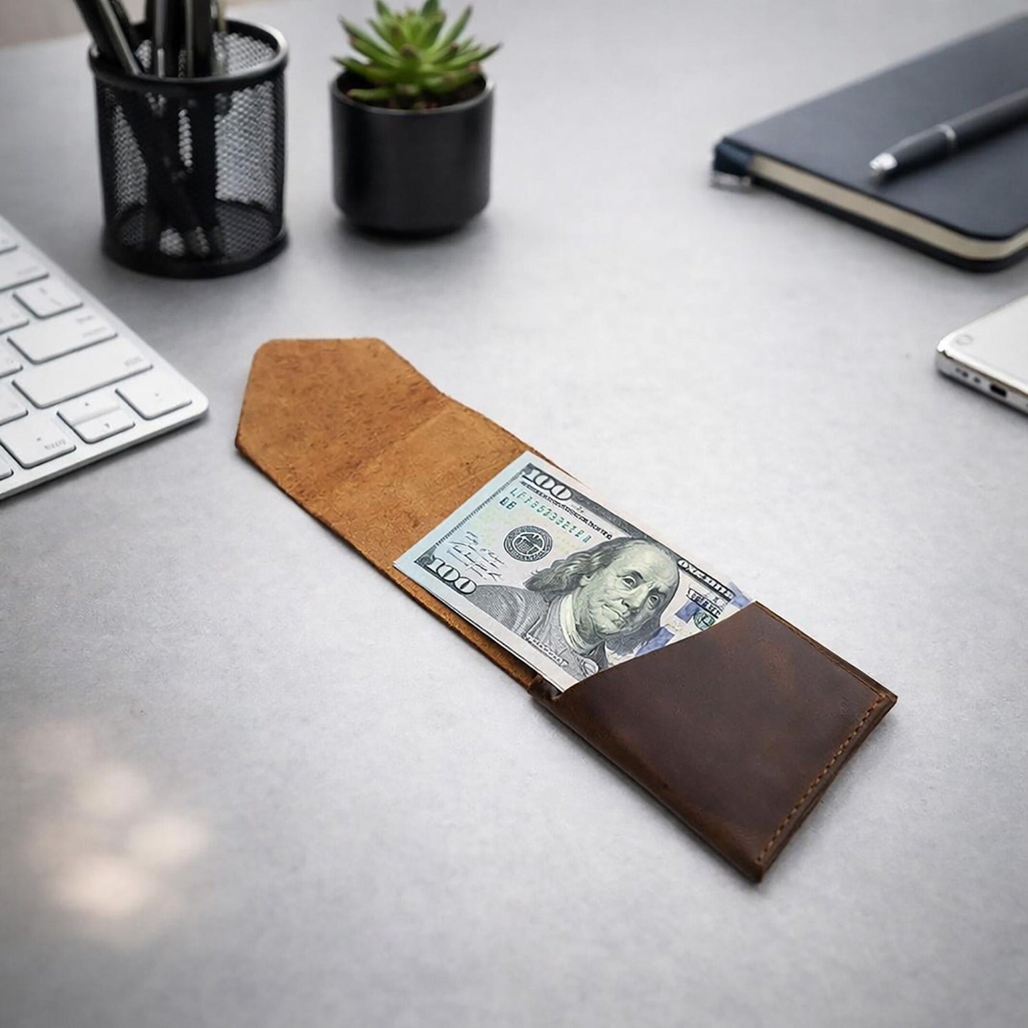 Handmade Leather Cash Wallet, Slim Card & Cash Holder, Minimalist Wallet, Front Pocket, Flap Wallet